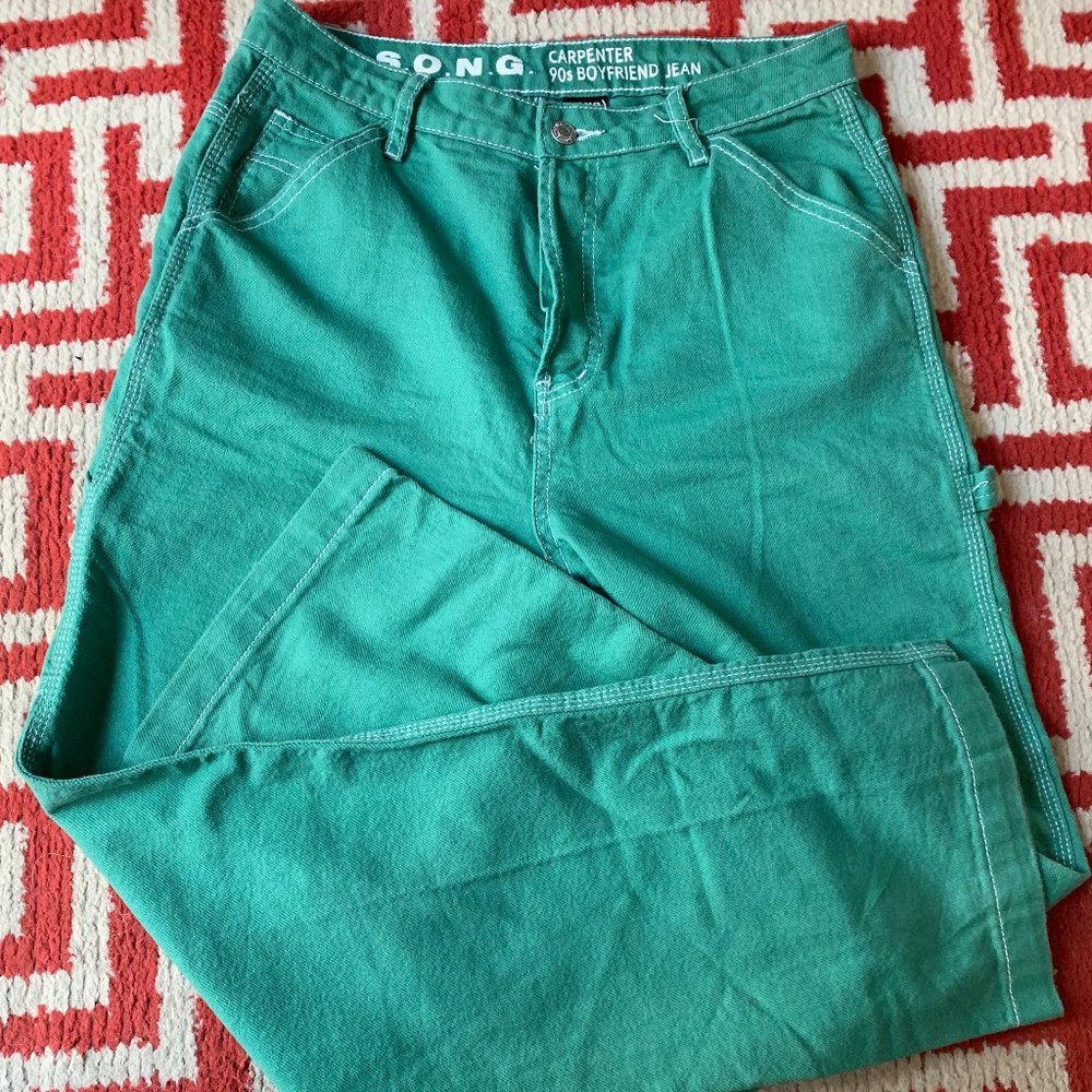 S.O.N.G Women's Green Carpenter Boyfriend Jeans